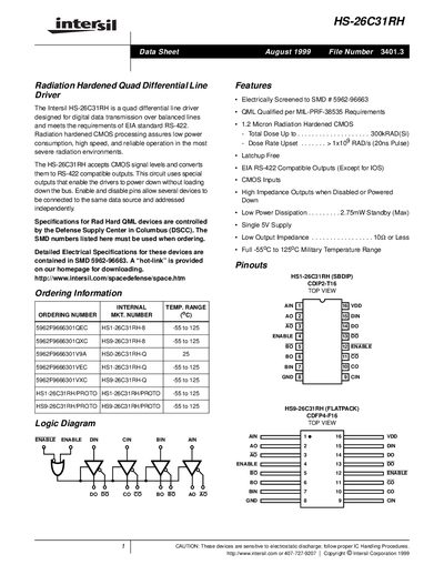 Intersil HS-26C31RH Datasheet - cover page