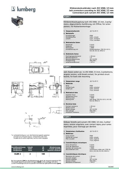 LUMBERG Klinkensteckverbinder nach JISC 6560 3 5 mm Jack connectors according to JISC 6560 3.5 mm Connecteurs jack suivant JISC 6560 3 5 mm handbook(2) - cover page