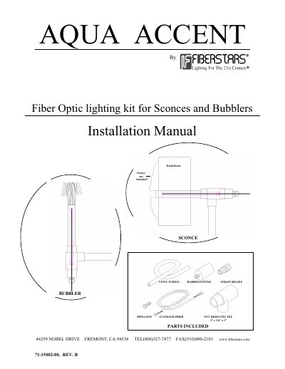 Fiberstars Fiber Optic Lighting Kit for Sconces and Bubblers Installation Manual - cover page
