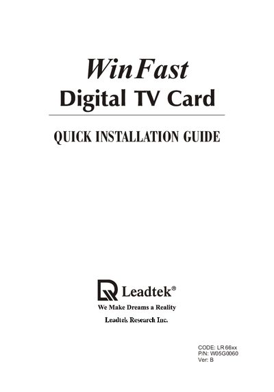 WinFast LR 66xx Digital TV Card Quick Installation Guide