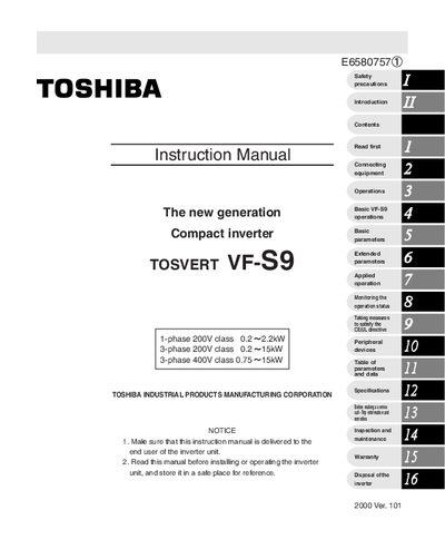 Toshiba VF-S9 Inverter User Manual - cover page