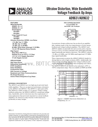 Analog Devices AD9631/AD9632 Datasheet - cover page