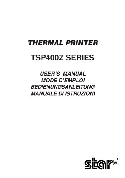 Star Micronics TSP400Z Series Thermal Printer User Manual - cover page