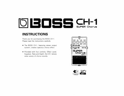 BOSS CH-1 Super Chorus Effect Pedal Instructions - cover page
