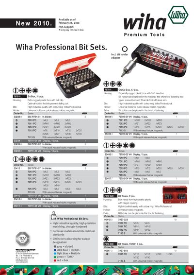 Wiha Professional Bit Sets Product Leaflet - cover page