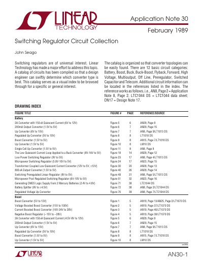 Linear Technology AN30-1 Switching Regulator Circuit Collection Data Sheet - cover page