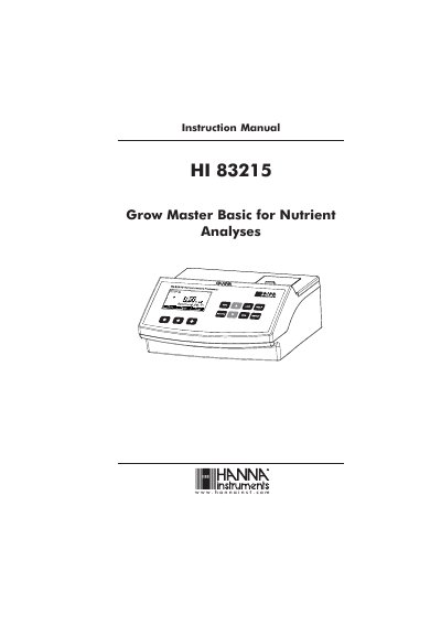 Hanna Instruments HI 83215 Grow Master Basic Nutrient Analysis Instruction Manual - cover page