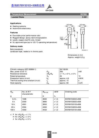 EPCOS B57891S0103+008 Temperature Measurement Module Datasheet - cover page