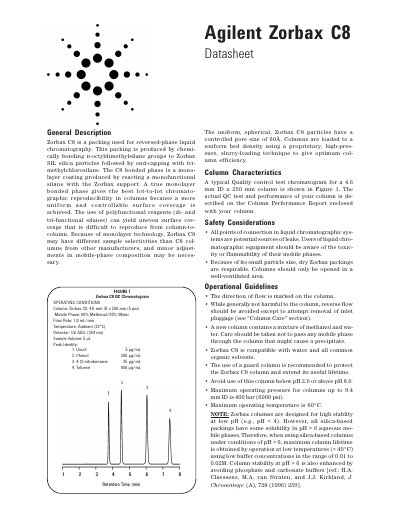 Agilent Zorbax C8 Column Datasheet - cover page
