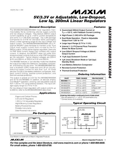 Maxim MAX882/MAX883/MAX884 Linear Regulator Datasheet - cover page