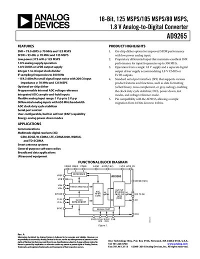 Analog Devices AD9265 16‑Bit ADC Datasheet - cover page