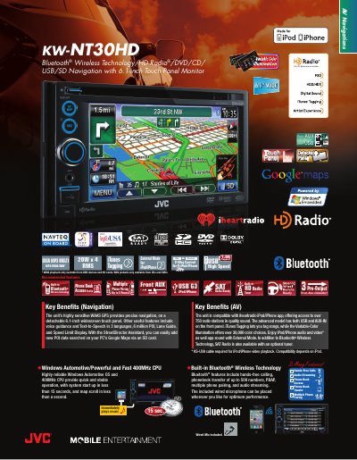 JVC KW-NT30HD Navigation Head Unit Product Tech Guide - cover page
