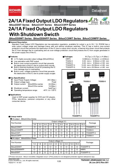 ROHM BA25DD0WT LDO Regulator Datasheet - cover page