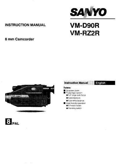 Sanyo VM-D90R / VM-RZ2R Camcorder User Manual - cover page