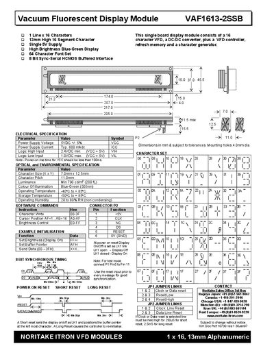 Noritake Itron VAF1613-2SSB VFD Module User Manual - cover page