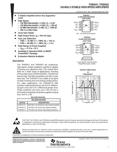Texas Instruments THS4041 THS4042 Datasheet - cover page
