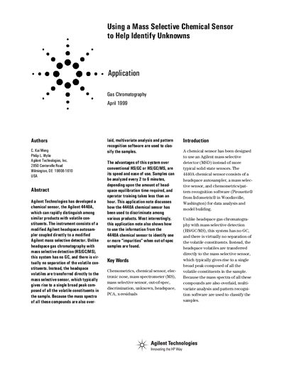 Agilent 4440A Chemical Sensor Application Note - cover page