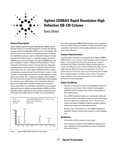 Agilent ZORBAX RRHD SB-CN Column Data Sheet - cover page