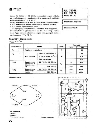UNITRA UL 7505L/UL 7512L/ULA 6512L Voltage Regulator Datasheet - cover page
