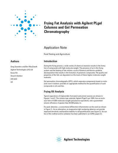 Agilent PLgel 5 µm 100A Columns Frying Fat Analysis Application Note - cover page