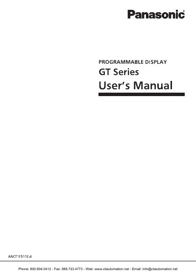 Panasonic GT Series Programmable Display User's Manual - cover page