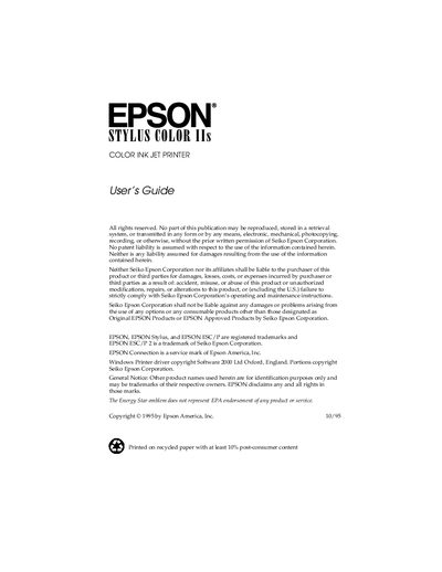 Epson Stylus Color IIs User Manual - cover page