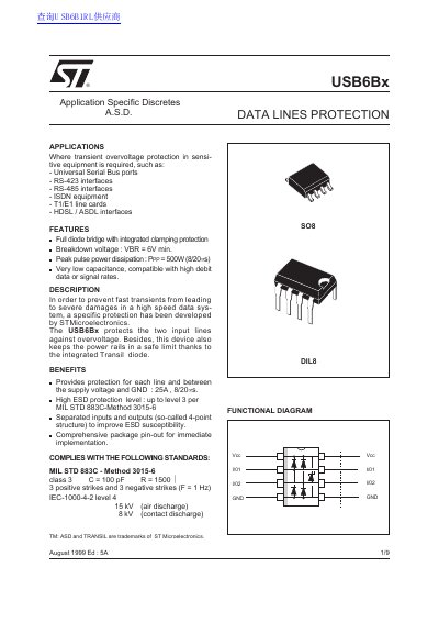 STMicroelectronics USB6Bx Data Lines Protection Datasheet - cover page