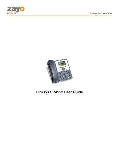 Linksys SPA922 User Guide - cover page