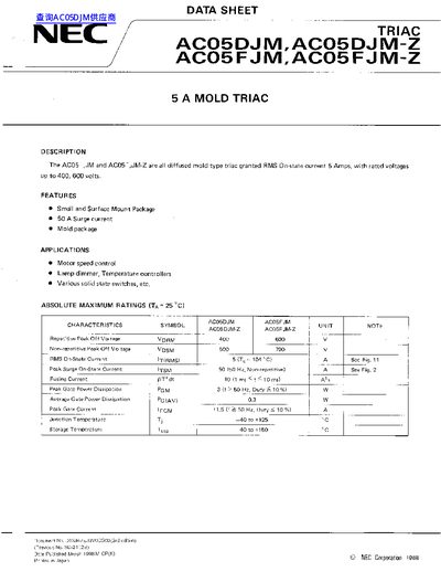 NEC AC05DJM AC05DJM-Z AC05FJM AC05FJM-Z DATA SHEET - cover page