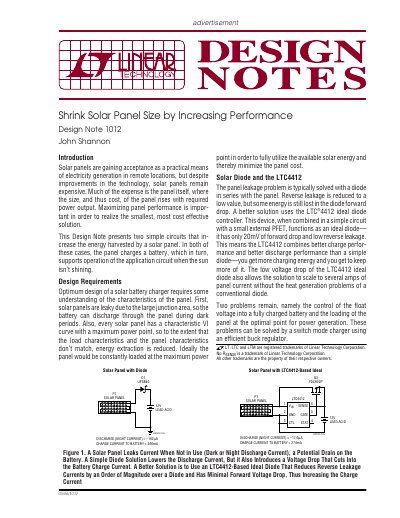 Design Note 1012: Shrink Solar Panel Size by Increasing Performance - cover page
