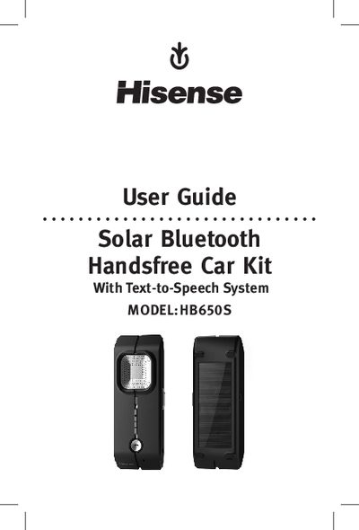 Hisense HB650S Solar Bluetooth Handsfree Car Kit User Guide - cover page