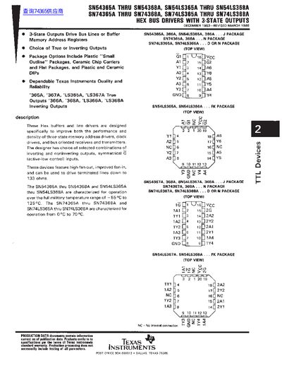 Texas Instruments SN54365A Hex Bus Driver Datasheet - cover page