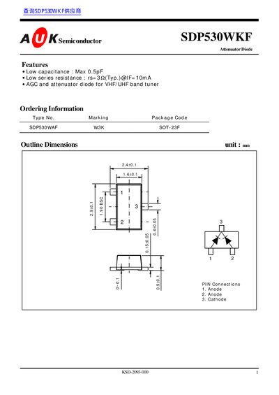 AUK Semiconductor SDP530WKF Attenuator Diode Datasheet - cover page