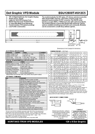 Noritake Itron EGU128X8T-K612C5 Dot Graphic VFD Module User Manual - cover page