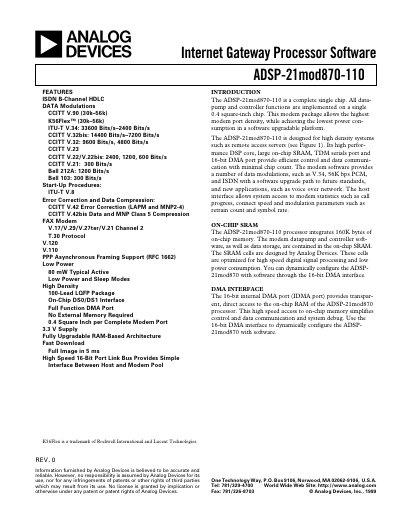 Analog Devices ADSP-21mod870-110 Internet Gateway Processor Datasheet
