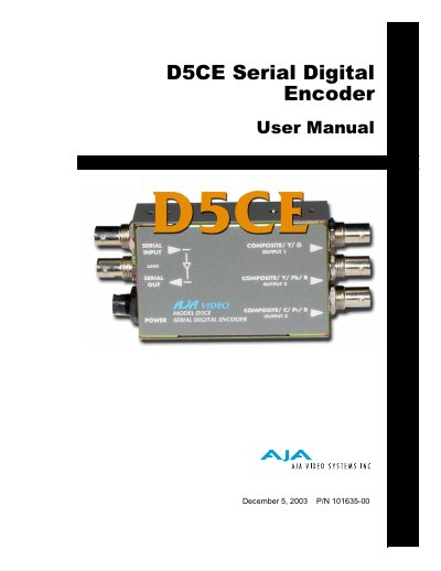 AJA D5CE Serial Digital Encoder User Manual - cover page