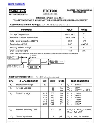 Fairchild FDH700 Ultra Fast Diode Datasheet - cover page
