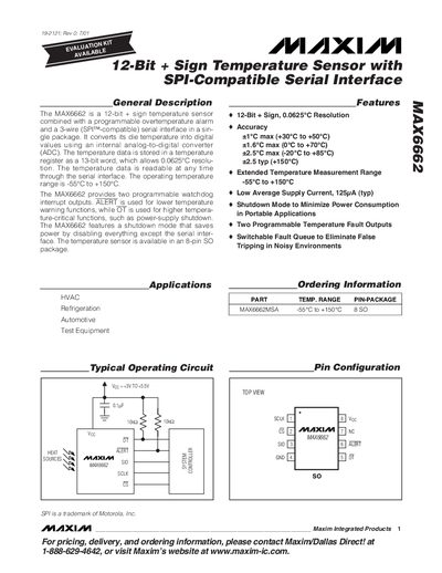 Maxim MAX6662 12‑Bit Temperature Sensor Datasheet - cover page