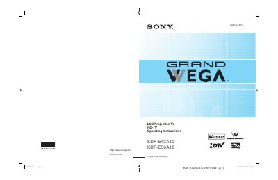 Sony KDF-E42A10/E50A10 LCD Projection TV User Manual - cover page