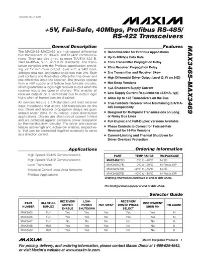 Maxim MAX3465-MAX3469 RS-485/RS-422 Transceiver Datasheet - cover page