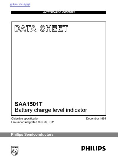 Philips SAA1501T Battery Charge Level Indicator Datasheet - cover page