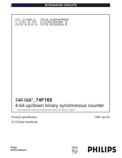 Philips 74F169 4-bit Up/Down Counter Datasheet - cover page