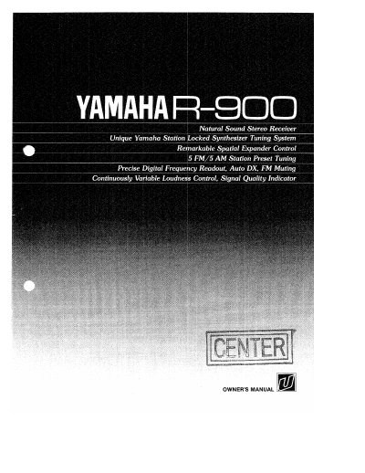 Yamaha R-900 Stereo Receiver Owner's Manual - cover page