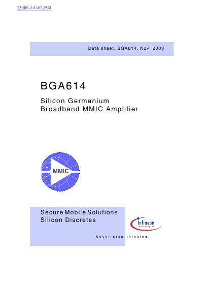Infineon BGA614 Silicon Germanium Broadband MMIC Amplifier Datasheet - cover page
