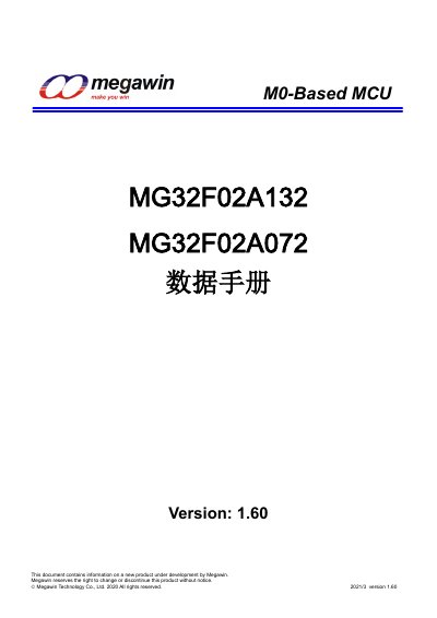 Megawin MG32F02A132/072 M0-Based MCU Datasheet - cover page