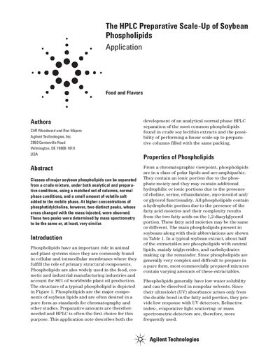 HPLC Preparative Scale-Up of Soybean Phospholipids Application Note - cover page