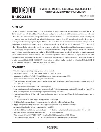 Ricoh Rx5C338A Real-Time Clock IC Datasheet - cover page