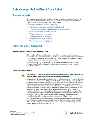 Agilent Direct Drive Robot Safety Guide - cover page