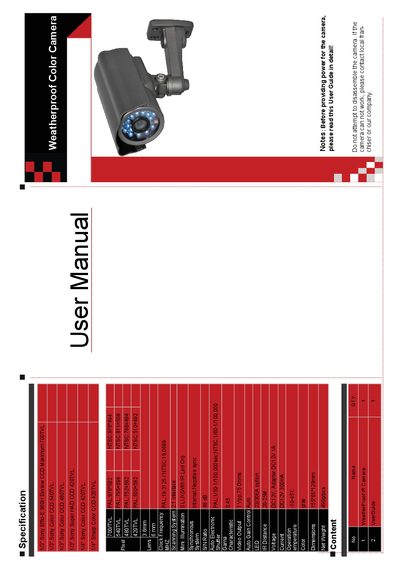 Weatherproof Color Camera User Manual - cover page