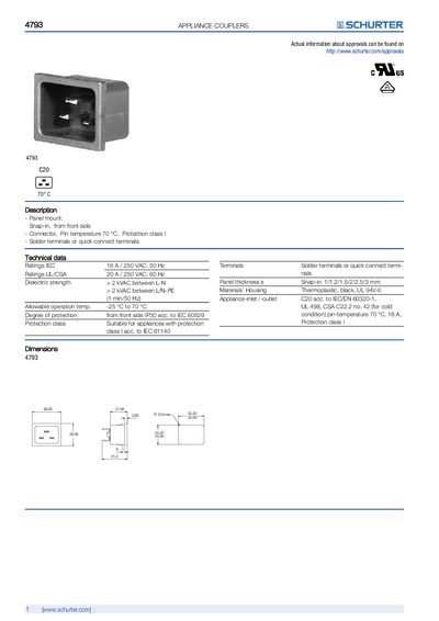 Schurter 4793 Appliance Coupler Product Data Sheet - cover page